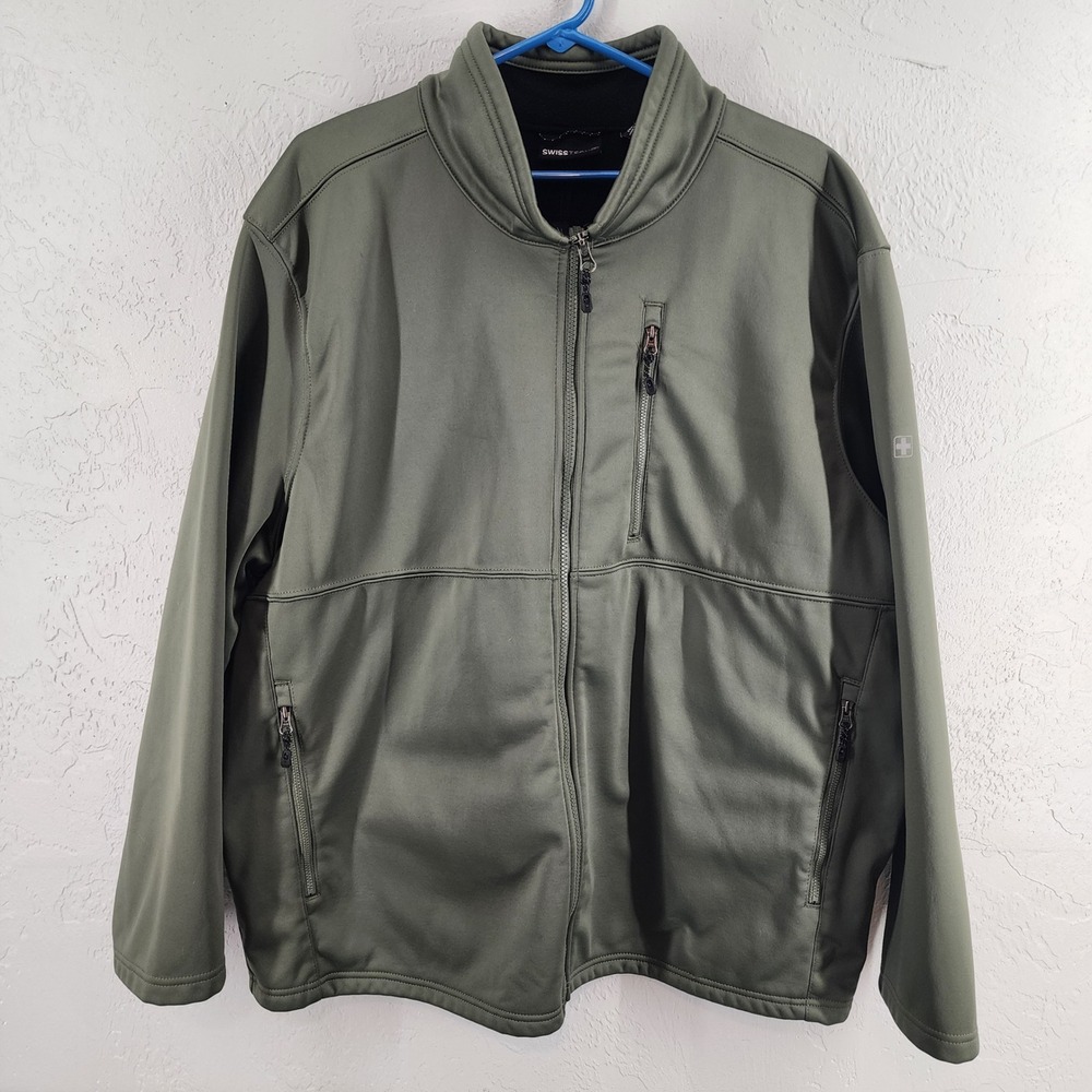 Swiss Tech Mens 2XL Green Full Zip Mock Neck Softshell Fleece Lined Jacket